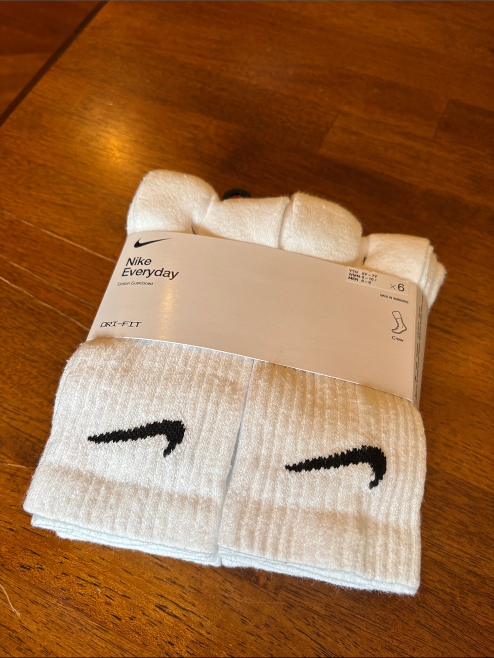 Boys Nike White Dri-Fit Crew Socks with Black Swoosh - 6 Pack